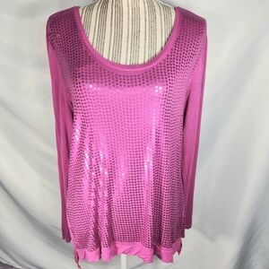 i jeans by Buffalo Magenta Sequin Front Long Sleeve Top w/Side Slits Size Medium